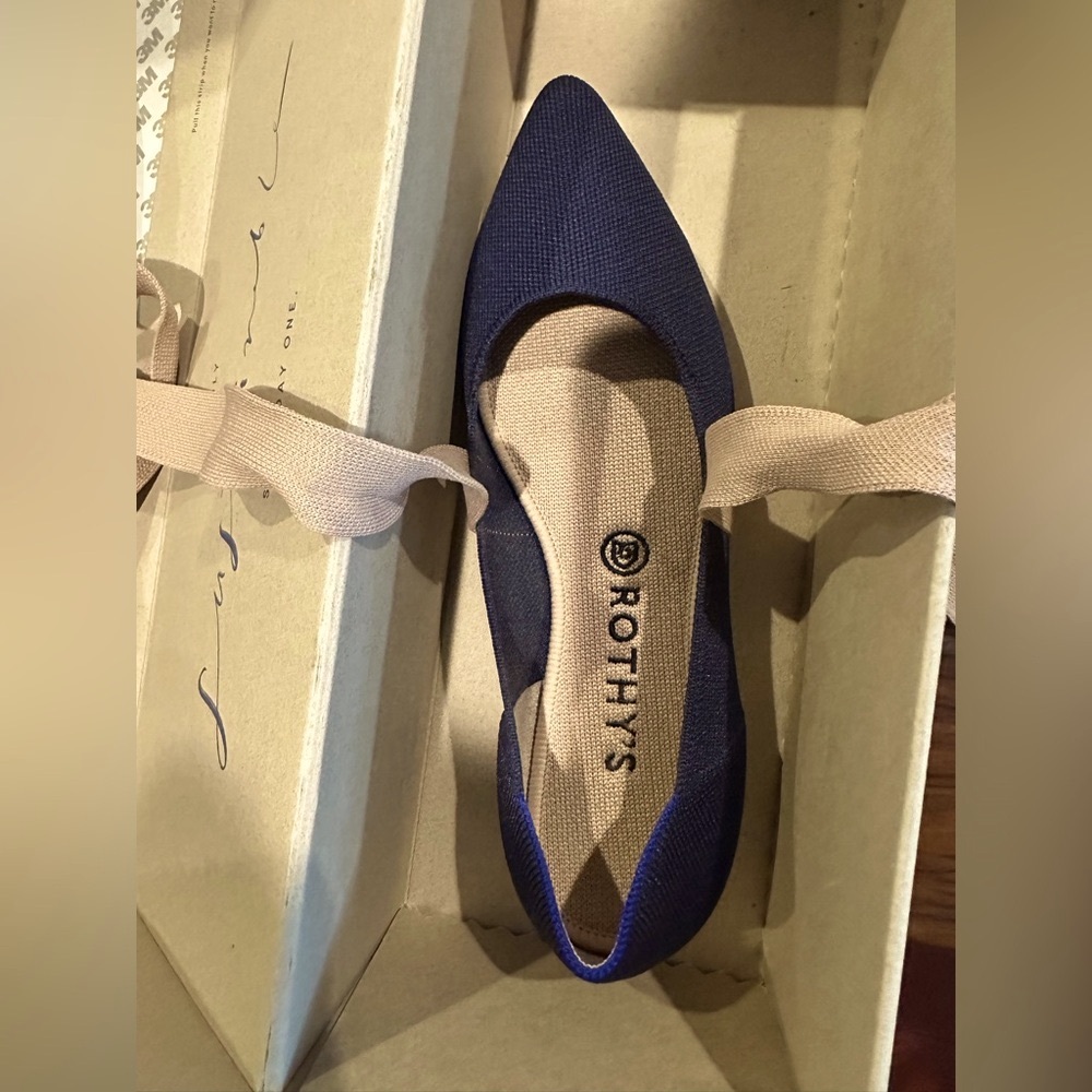 💙Rothy's💙 Sapphire/blue pointy toe Mary Jane flats with adjustable bow Sz 9.5🥿 - Picture 5 of 7